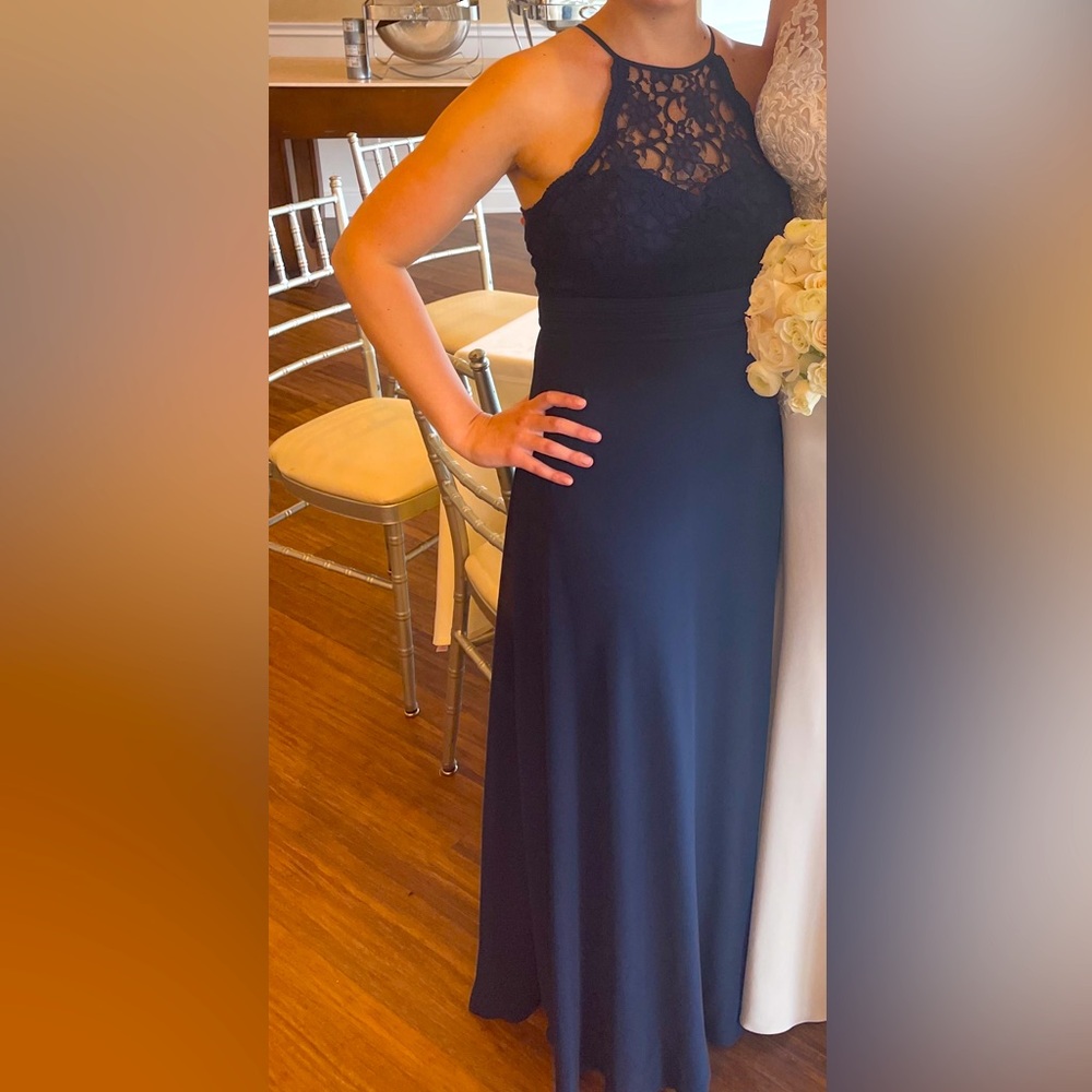 Bill Levkoff Navy Blue Halter Maxi gown/bridesmaid dress